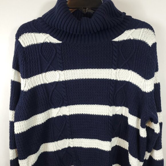 Gap Chunky Knit Turtleneck Navy Blue White Stripe Lng Slv Sweater Sz XL - Picture 3 of 12